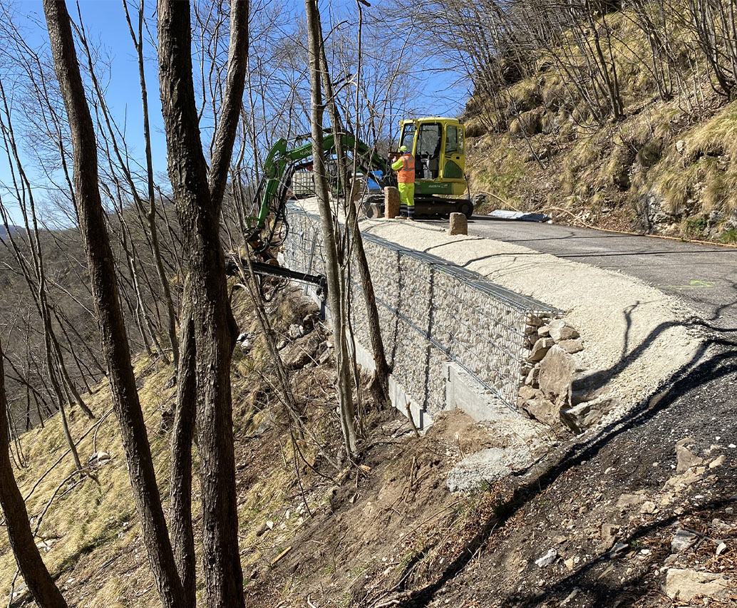 Mini escavatore su
passerella con pali