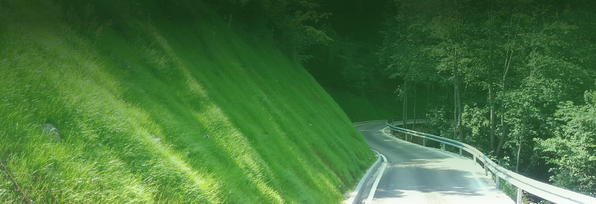 Versante verde con strada asfaltata