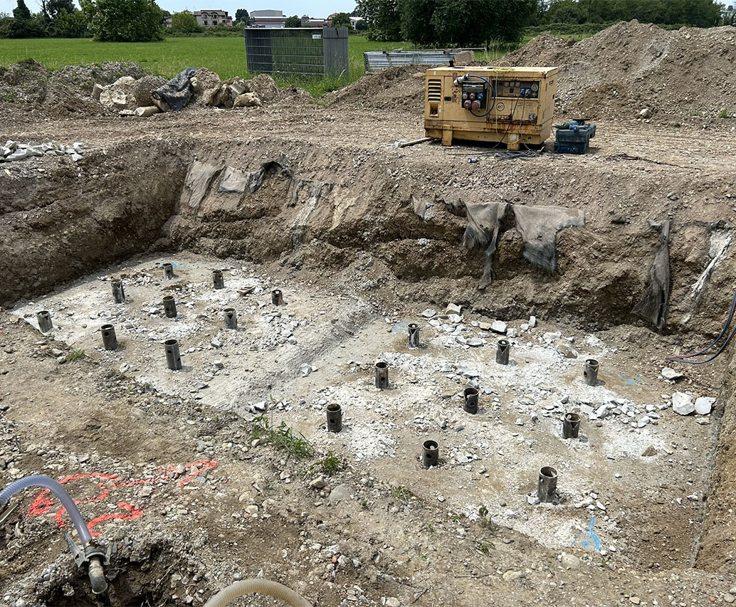 Vista ravvicinata della testa micropalo appena realizzata